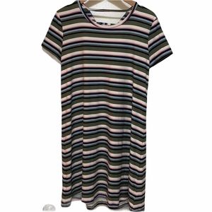 Pink Rose Stripe Lace-Up Back Dress